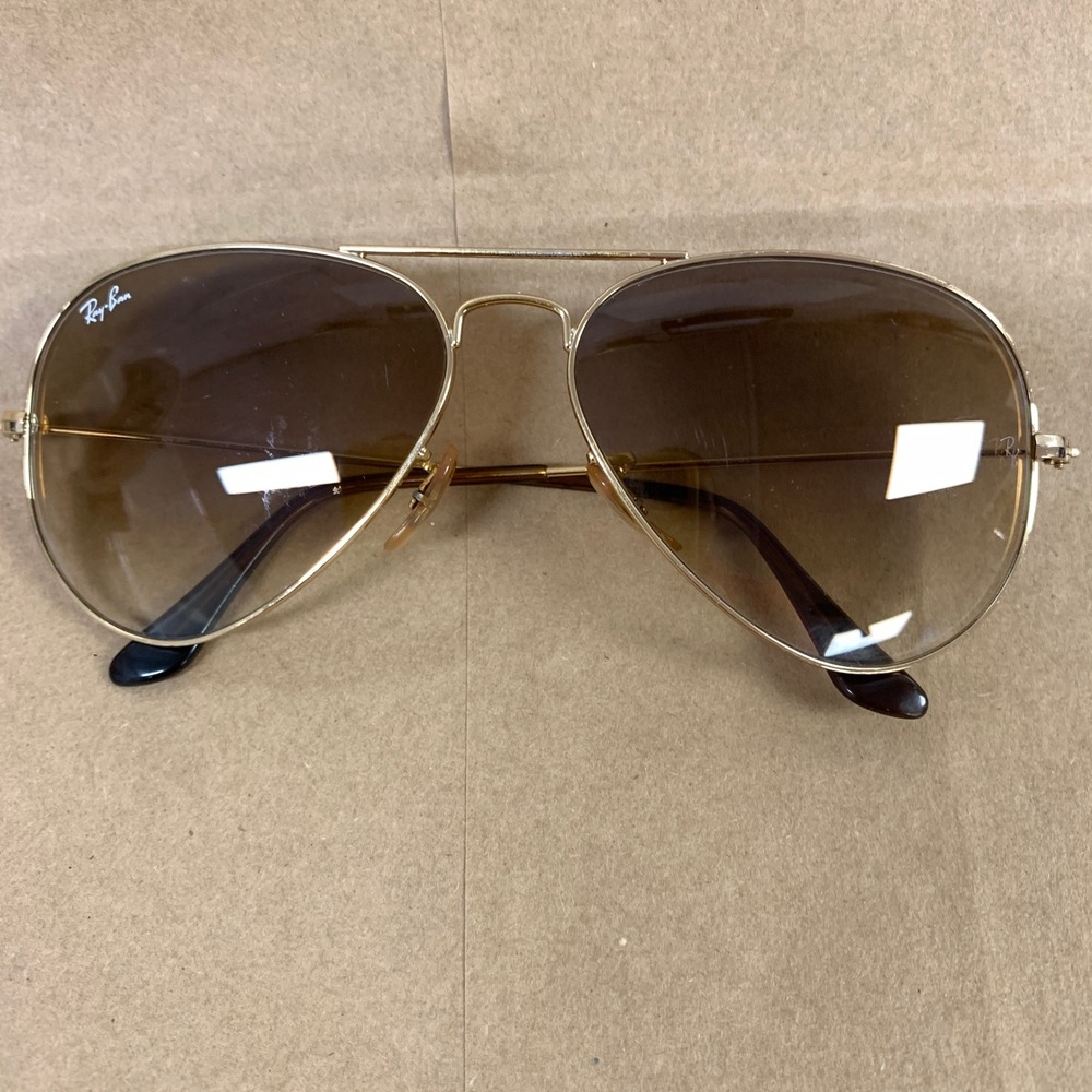 Ray-Ban Aviator Sunglasses Gold Metal Frame Brown Gradient Lens Made in Italy